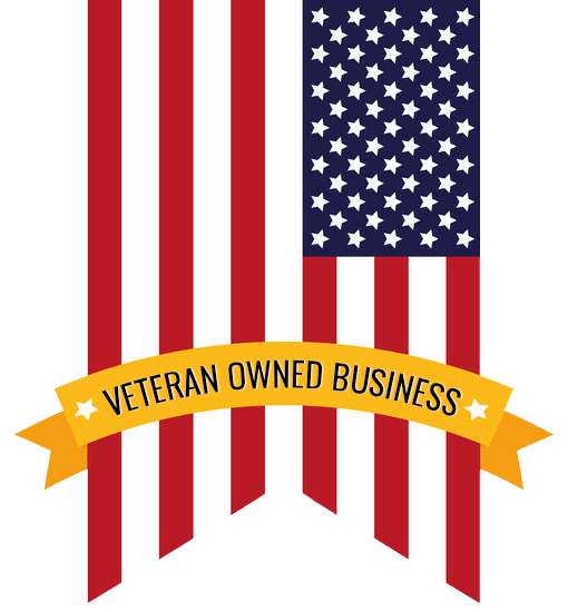 Virnalas Home Repair Service is a Veteran Owned Business An American flag with vertical stripes and a banner across the middle reading "Veteran Owned Business.